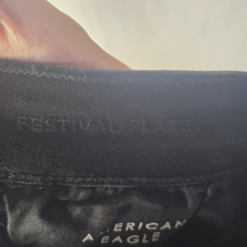 American Eagle Festival Flare Jeans Women 4 Black Denim Stretch Retro Boho 70s - Picture 5 of 7